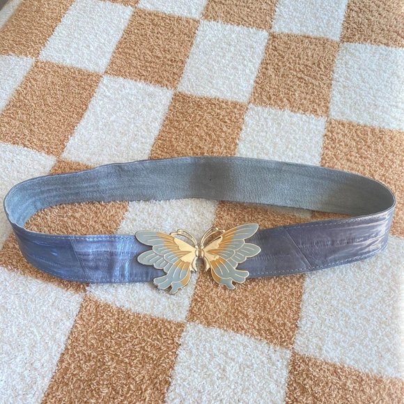 VINTAGE EELSKIN LIGHT GREY GRAY BUTTERFLY BELT - Picture 1 of 5